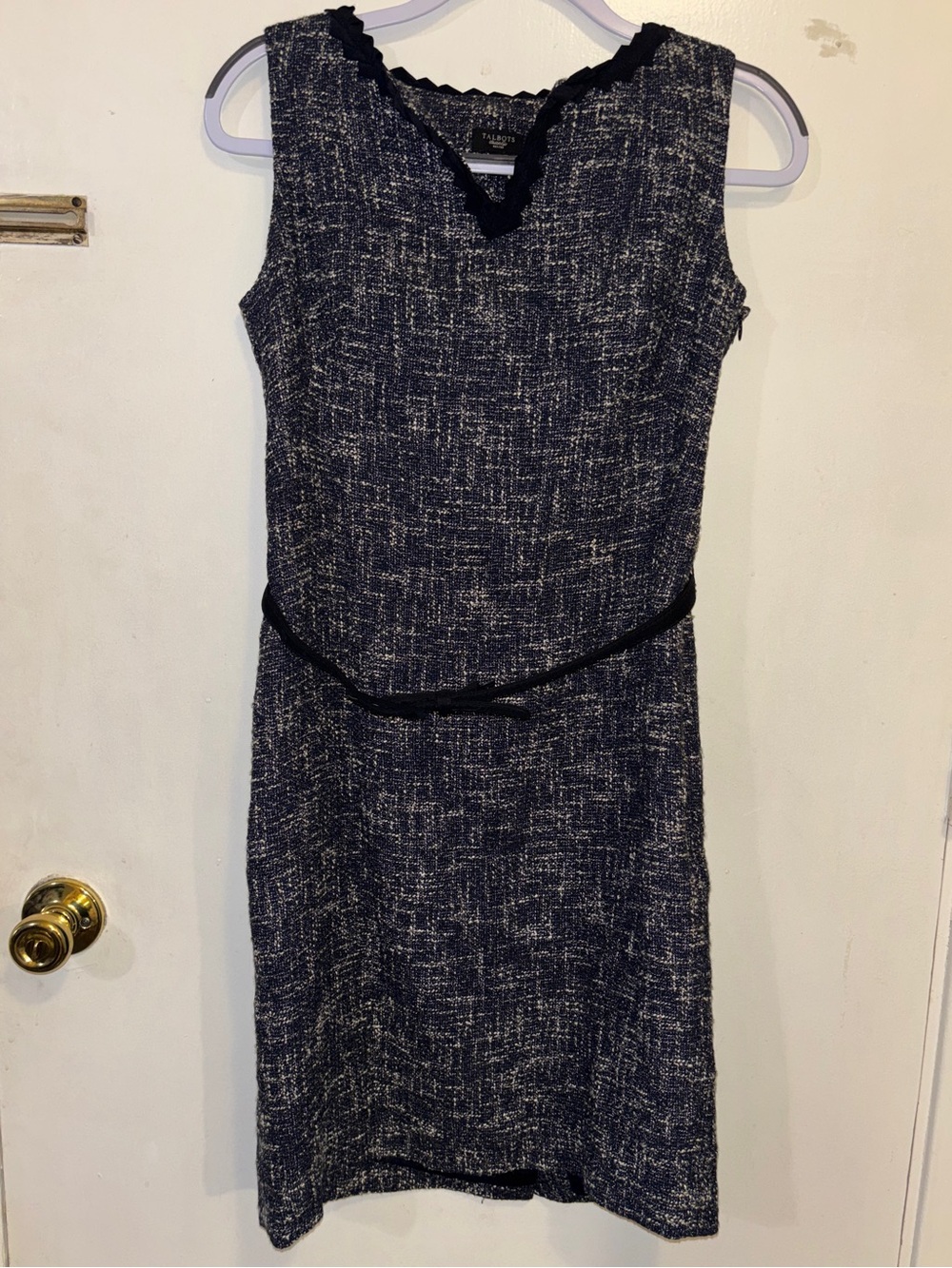 Talbots Tweed Ruffle Sheath Dress 4P Sleeveless Belted Office Old Money Preppy